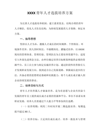 青年人才选拔培养方案计划