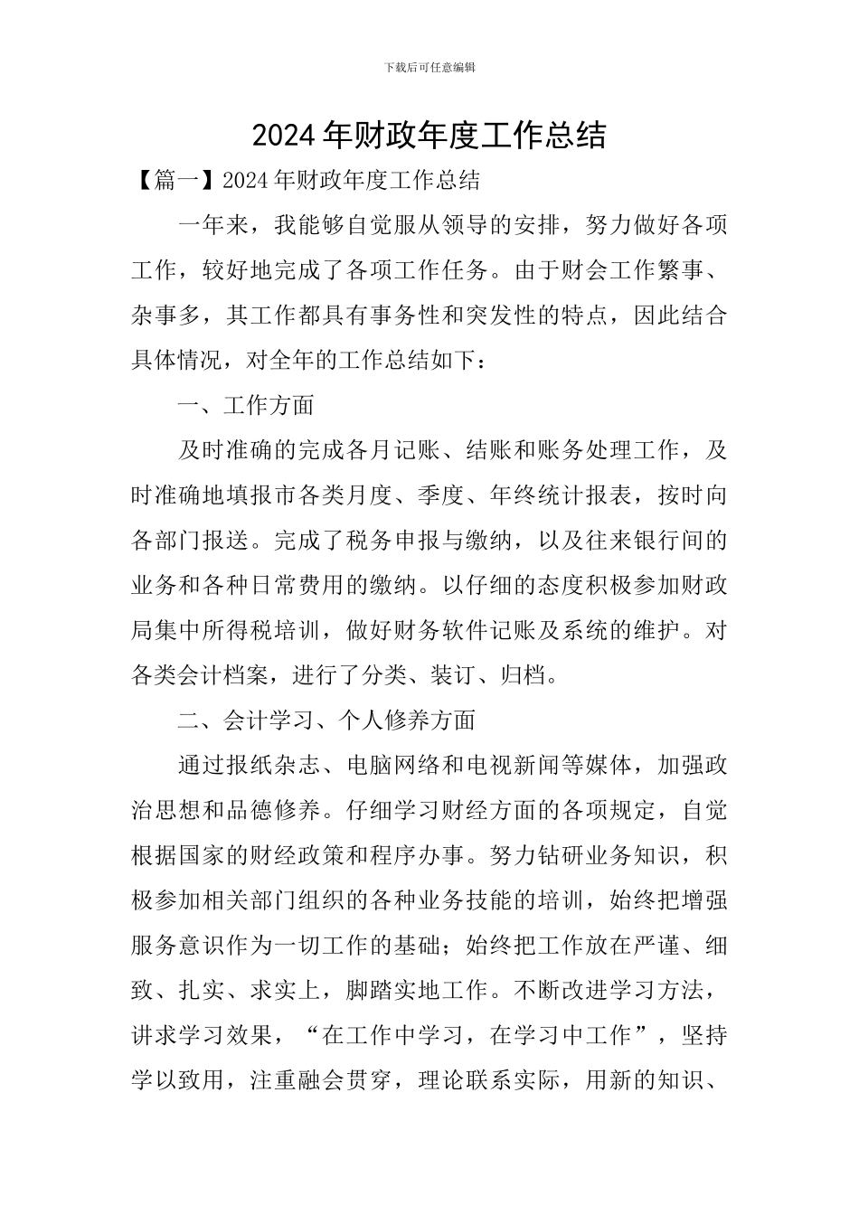 2024年财政年度工作总结_第1页