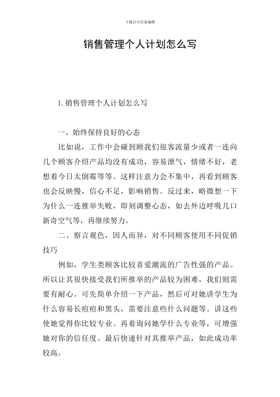 销售管理个人计划怎么写_第1页