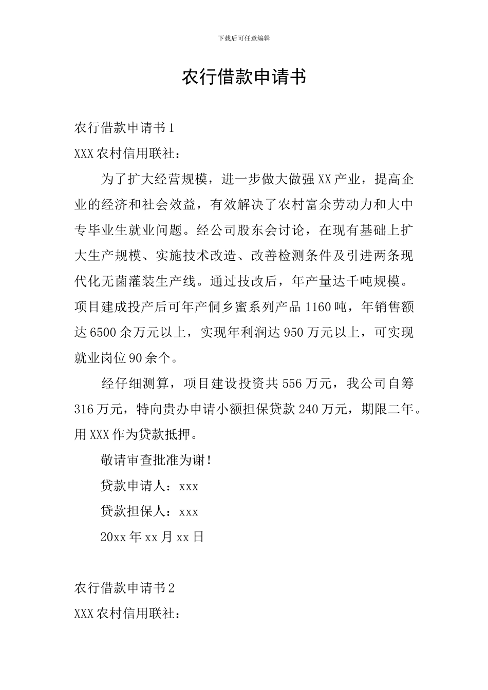 农行借款申请书_第1页