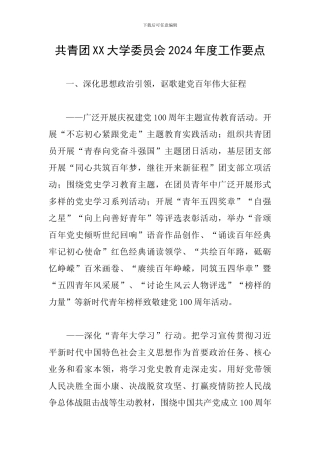 共青团XX大学委员会2024年度工作要点