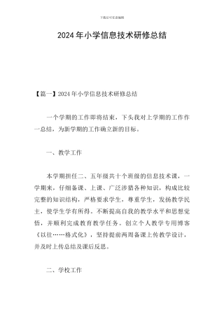 2024年小学信息技术研修总结