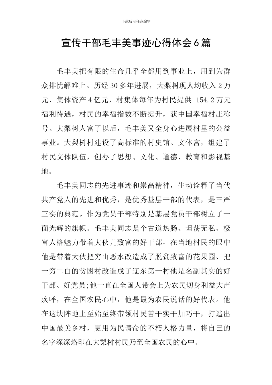 宣传干部毛丰美事迹心得体会6篇_第1页
