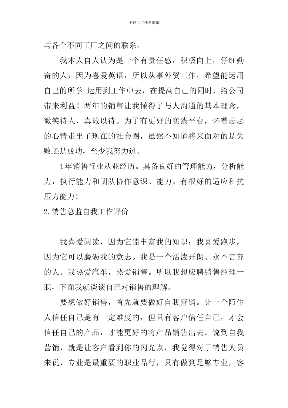销售总监自我工作评价5篇_第2页