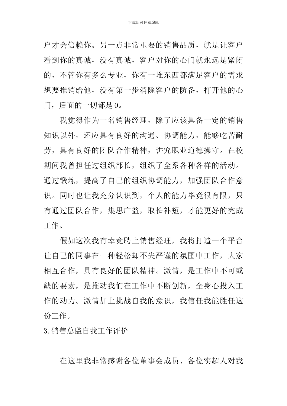 销售总监自我工作评价5篇_第3页