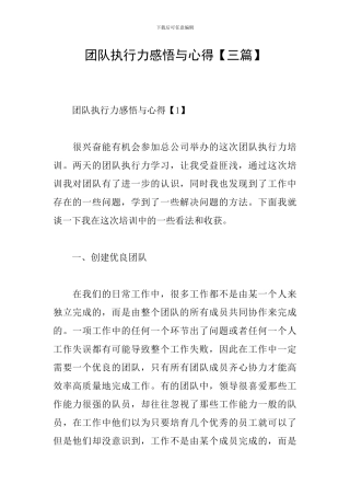 团队执行力感悟与心得