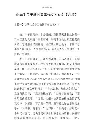 小学生关于我的同学作文500字