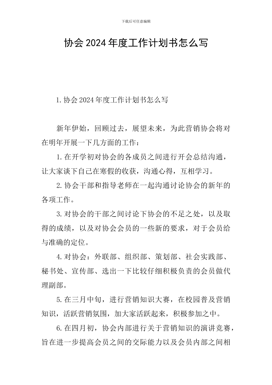 协会2024年度工作计划书怎么写_第1页