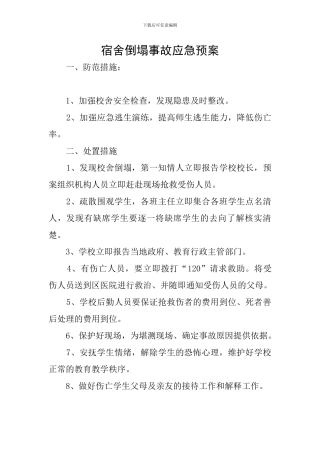 宿舍倒塌事故应急预案