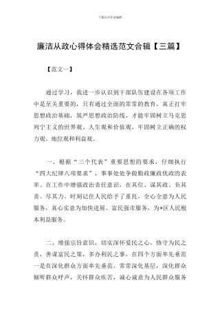 廉洁从政心得体会精选范文合辑
