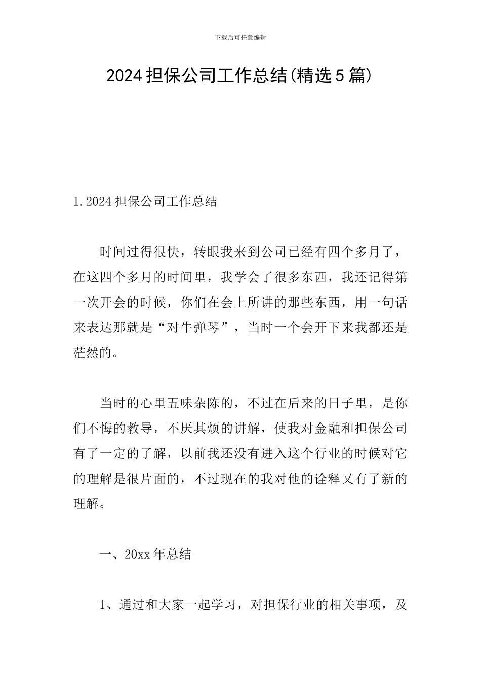 2024担保公司工作总结_第1页