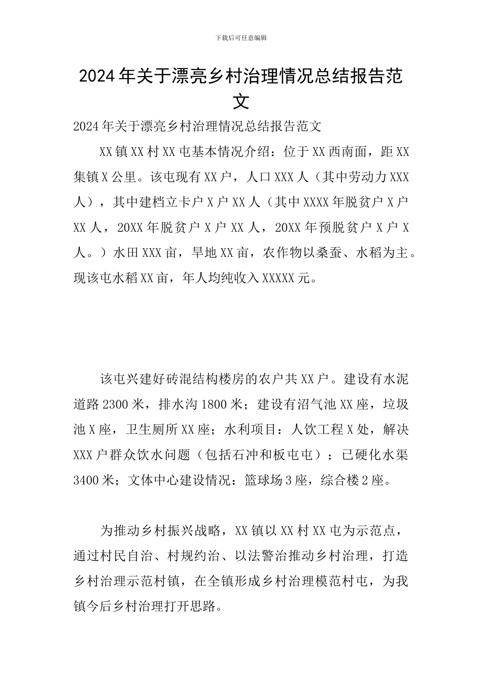 2024年关于美丽乡村治理情况总结报告范文_第1页