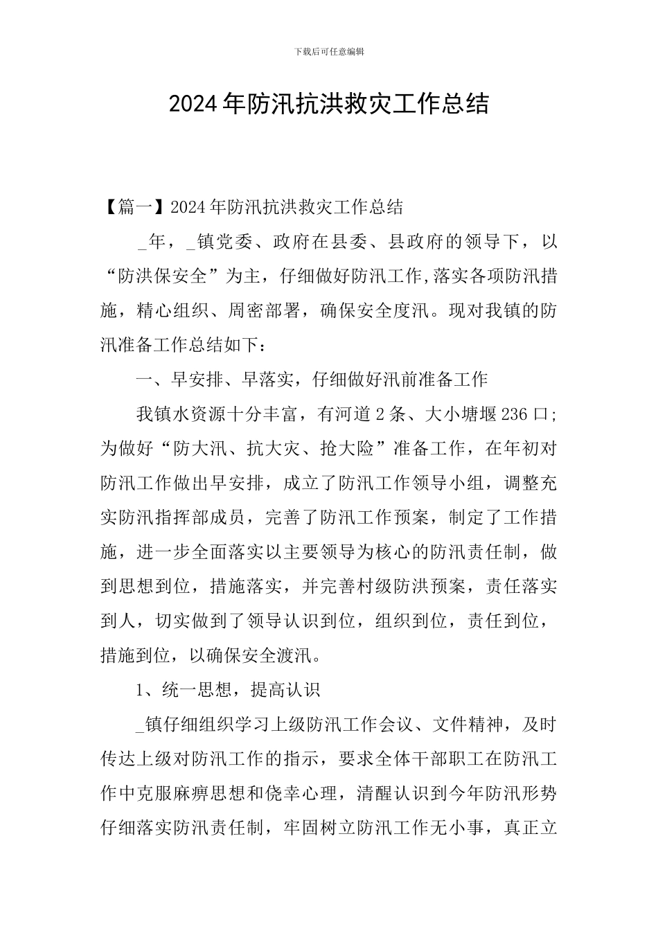 2024年防汛抗洪救灾工作总结_第1页