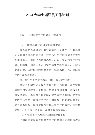 2024大学生辅导员工作计划