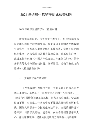 2024年组织生活班子对照检查材料
