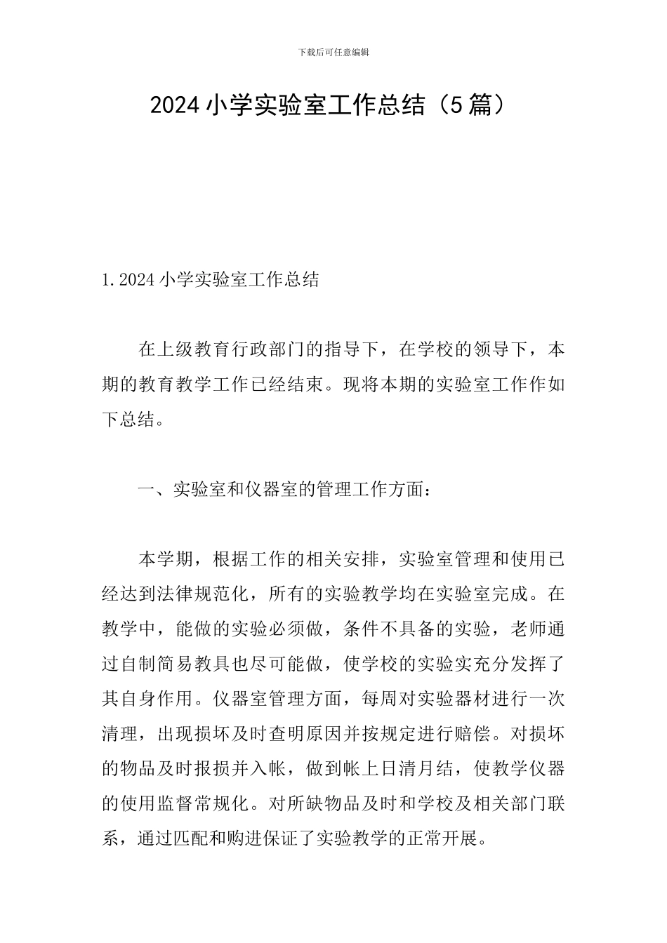2024小学实验室工作总结_第1页
