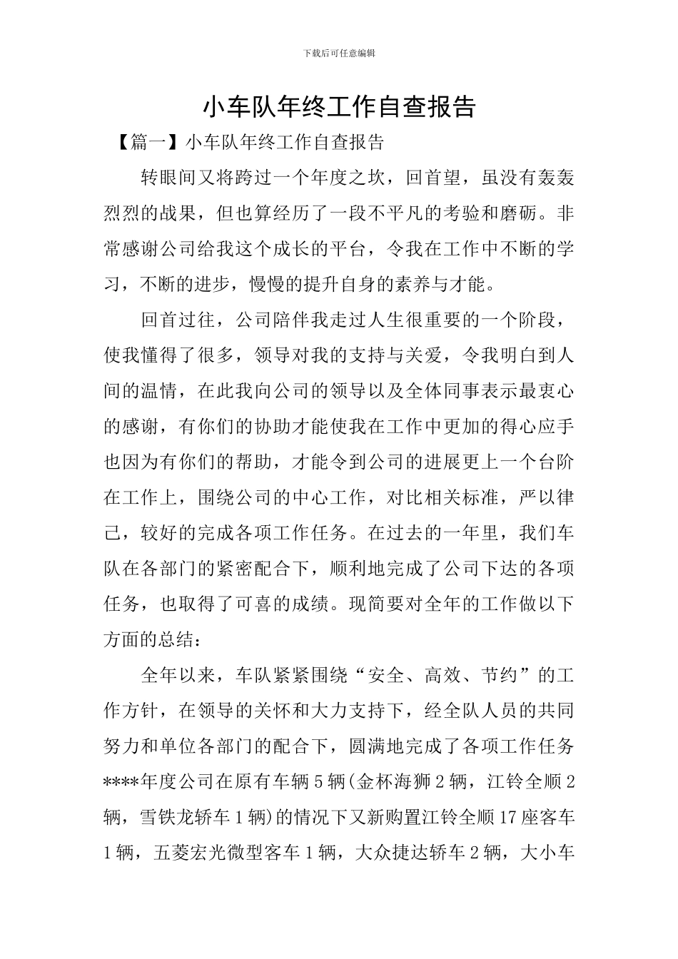 小车队年终工作自查报告_第1页