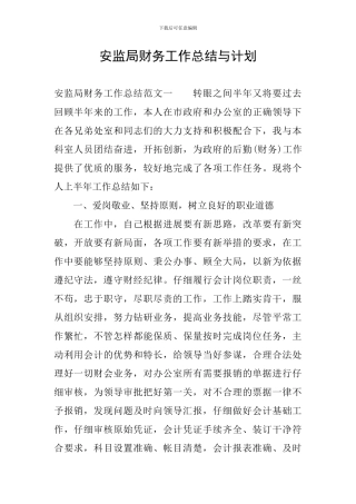 安监局财务工作总结与计划