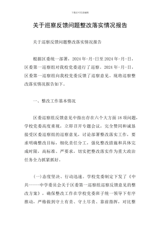 关于巡察反馈问题整改落实情况报告