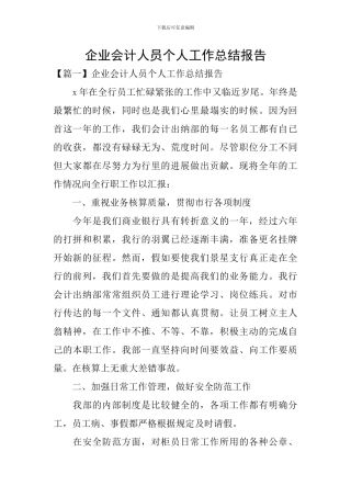 企业会计人员个人工作总结报告