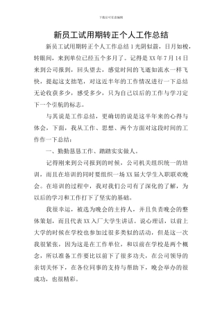 新员工试用期转正个人工作总结