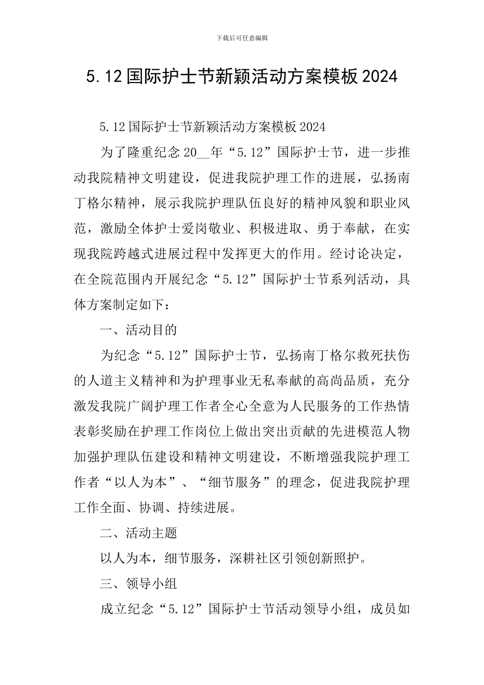 5.12国际护士节新颖活动方案模板2024_第1页