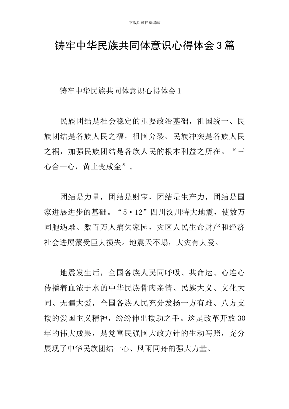 铸牢中华民族共同体意识心得体会3篇_第1页