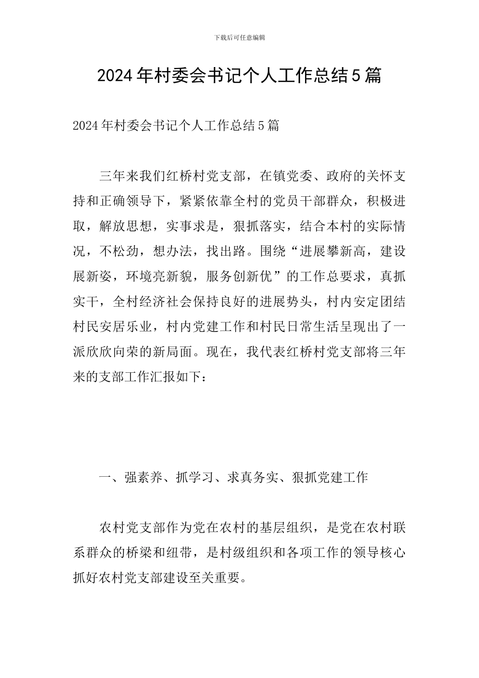 2024年村委会书记个人工作总结5篇_第1页