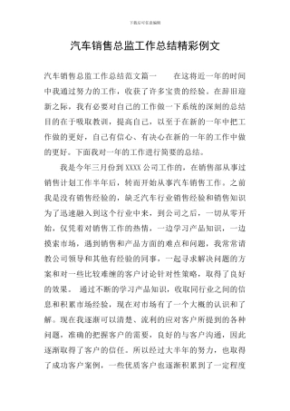 汽车销售总监工作总结精彩例文