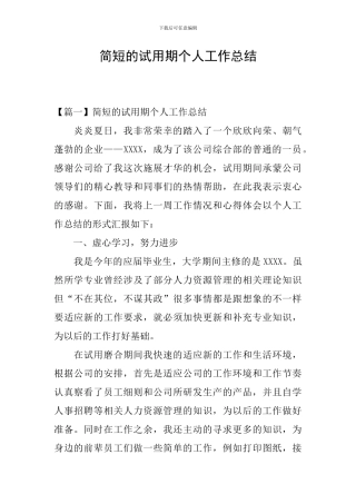 简短的试用期个人工作总结