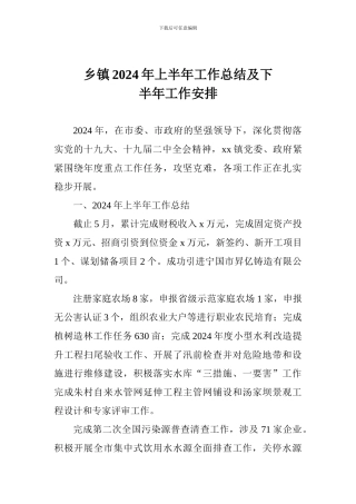 乡镇2024年上半年工作总结及下半年工作安排