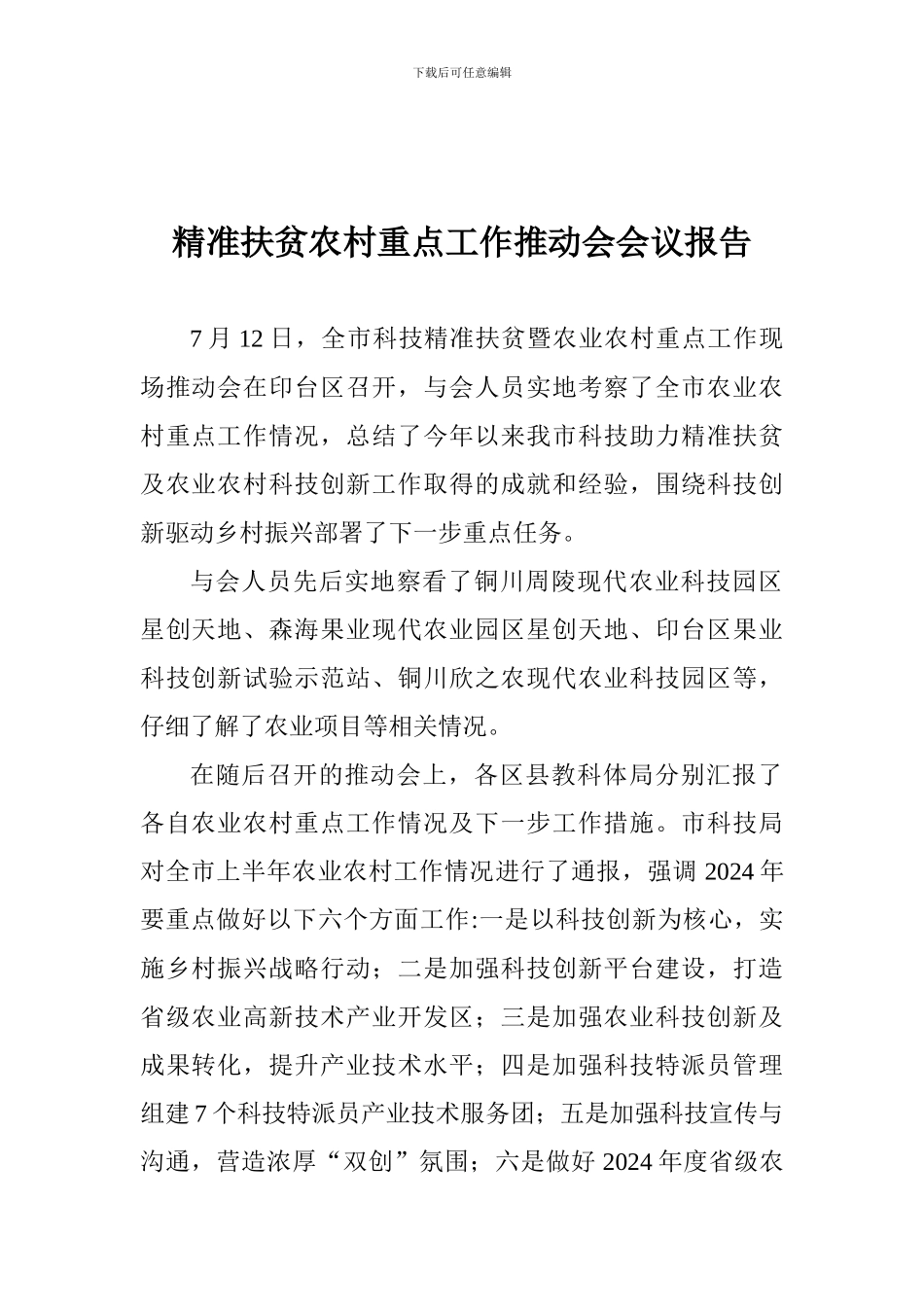 精准扶贫农村重点工作推进会会议报告_第1页