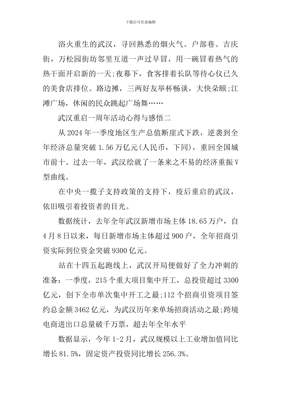 2024武汉重启一周年活动心得与感悟_第2页