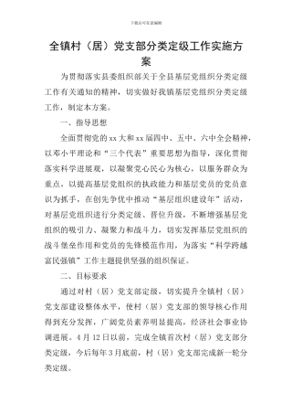 全镇村党支部分类定级工作实施方案