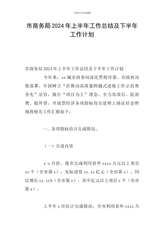 市商务局2024年上半年工作总结及下半年工作计划