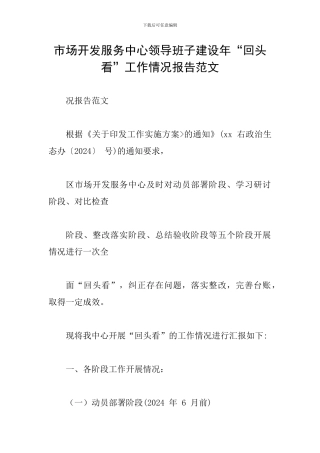 市场开发服务中心领导班子建设年“回头看”工作情况报告范文