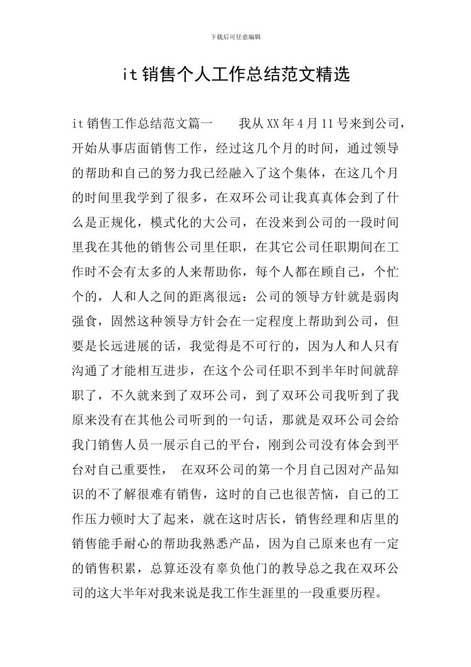 it销售个人工作总结范文精选_第1页