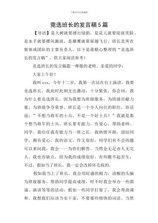 竞选班长的发言稿5篇