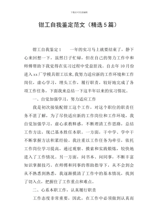 钳工自我鉴定范文