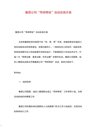集团公司“导师带徒”活动实施方案