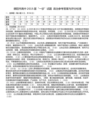 德阳市高中2015届“一诊”试题政治参考答案