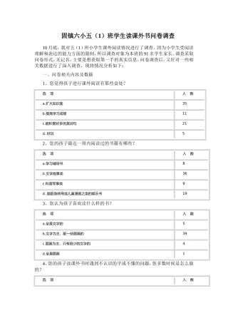 固镇六小五（1）班学生读课外书问卷调查