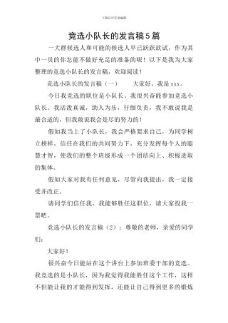 竞选小队长的发言稿5篇