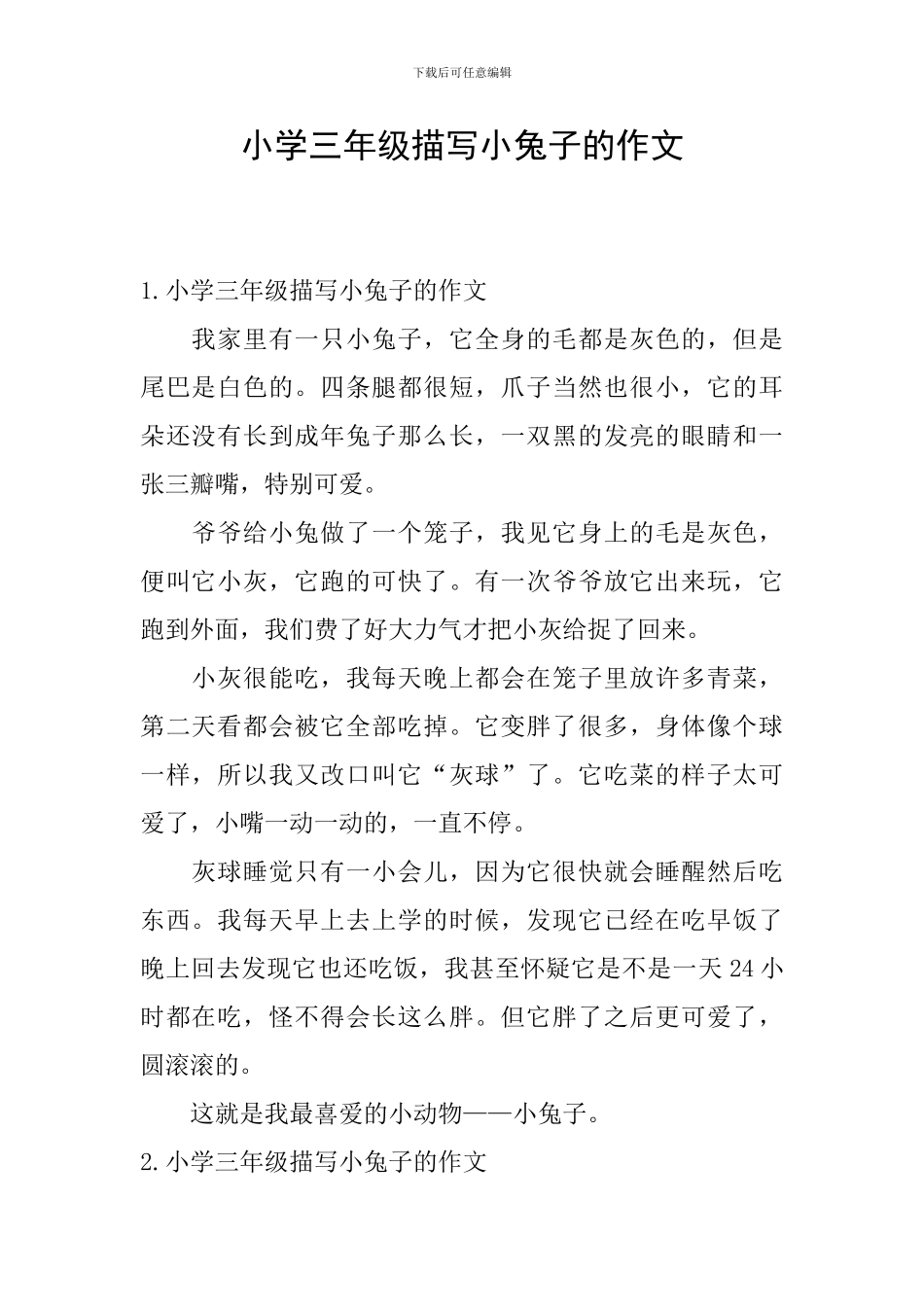 小学三年级描写小兔子的作文_第1页