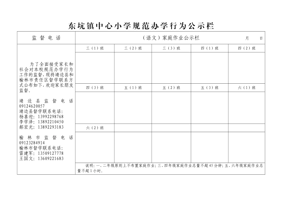 东坑镇中心小学规范办学行为公示栏（语文）_第1页
