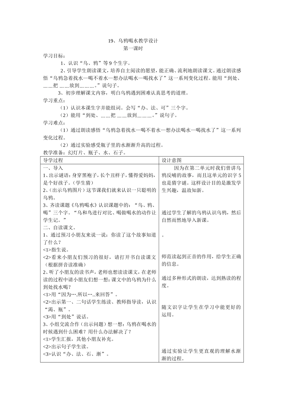 乌鸦喝水教学设计_第1页