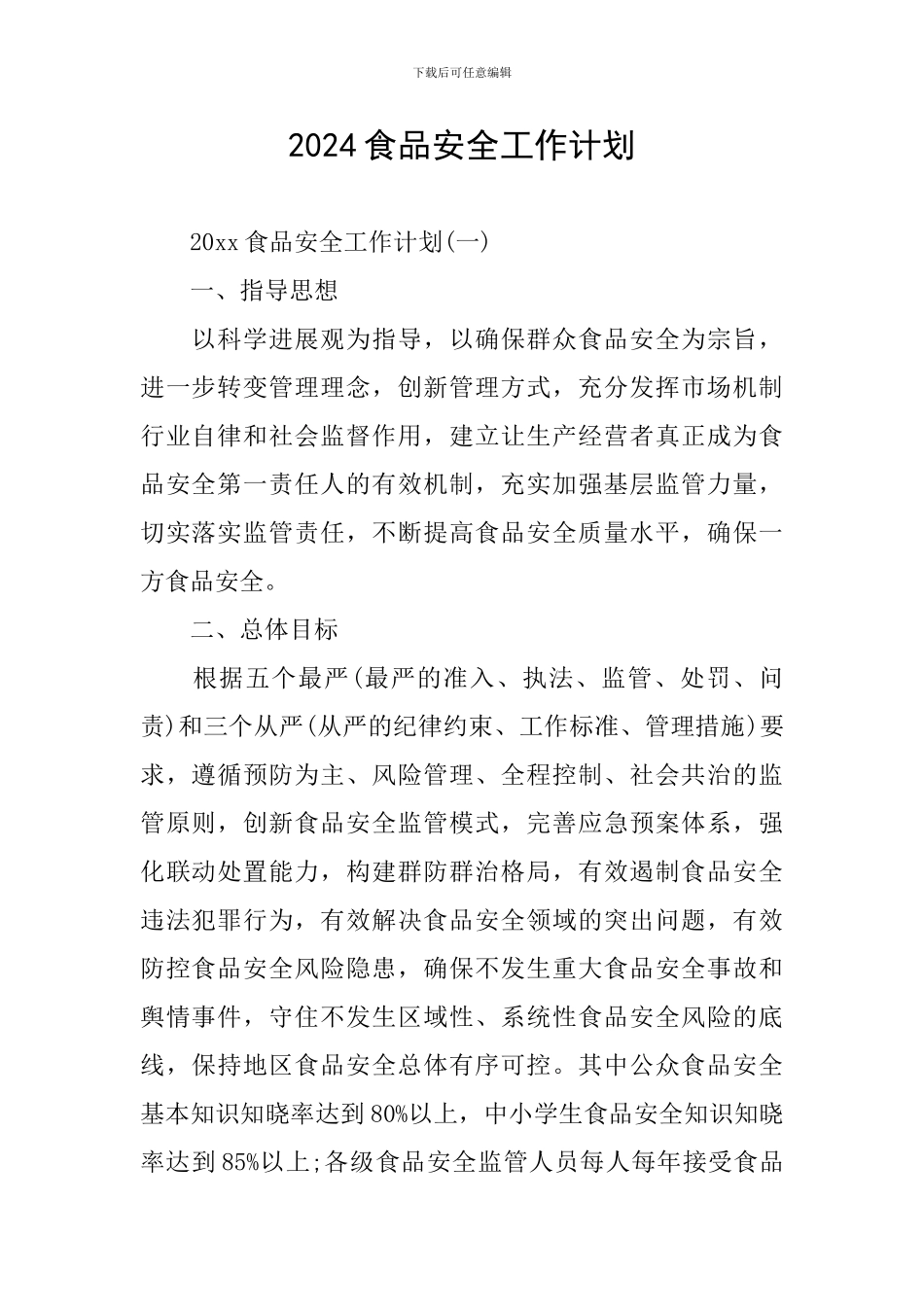 2024食品安全工作计划_第1页