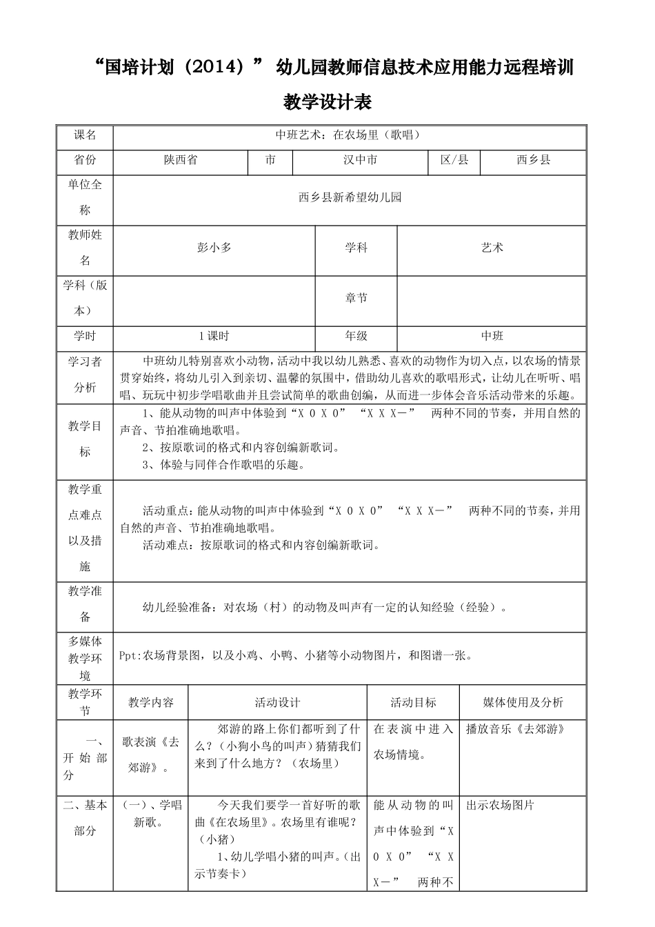 彭小多大班艺术《在农场里》_第1页