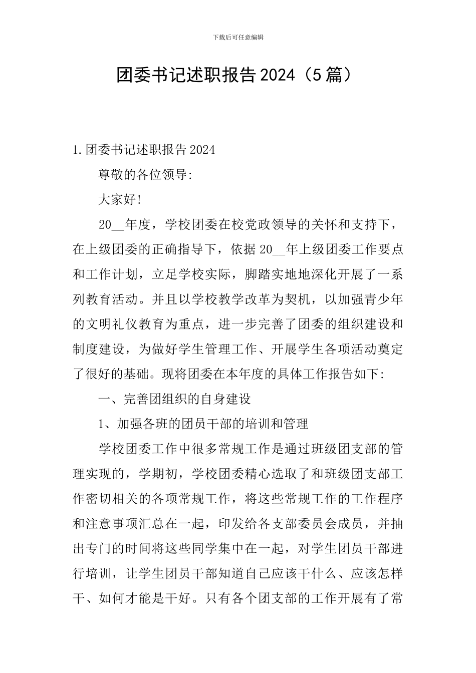 团委书记述职报告2024_第1页