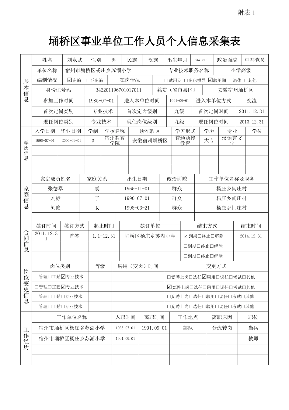 个人信息采集表空表_第1页